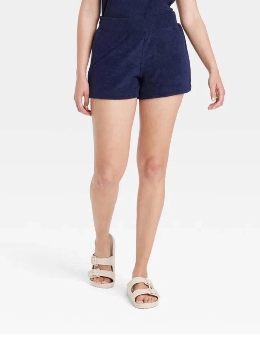 a new day Terry Cloth High Waist Pull On Shorts Size Large Navy Blue